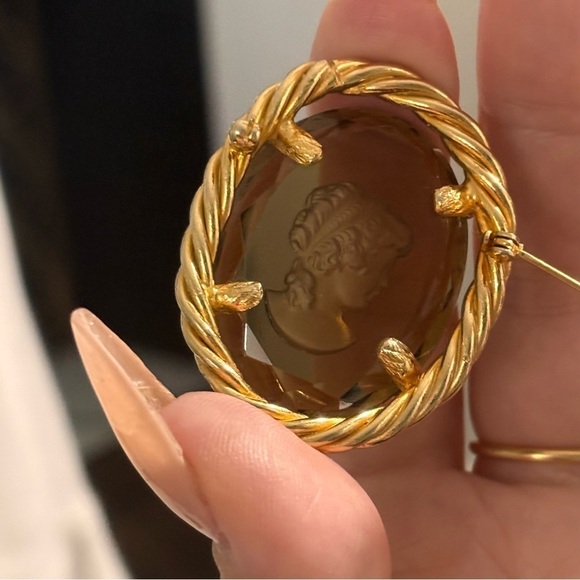 Vintage topaz Faceted Glass Oval Intaglio Ring - Picture 6 of 12